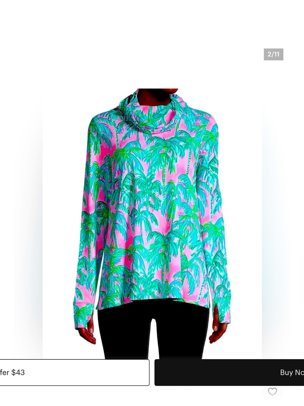 Lilly Pulitzer Pink Palm-Print Cowl Neck Long Sleeve Top